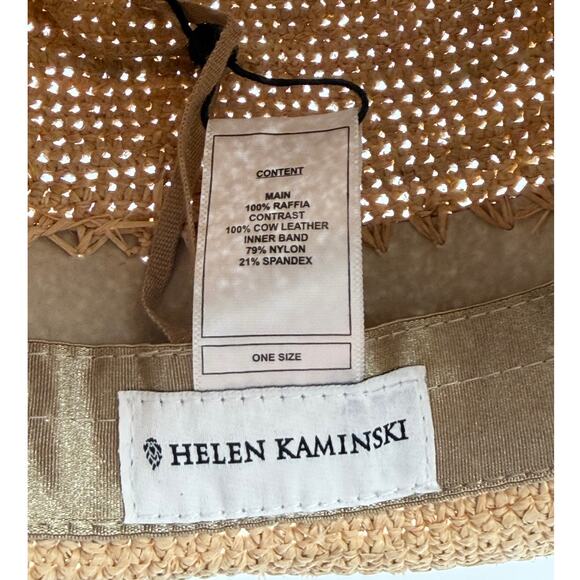 Helen Kaminski OS Acheron Adjustable Raffia Leather Wide Brim Fedora Sun Hat - Picture 9 of 10